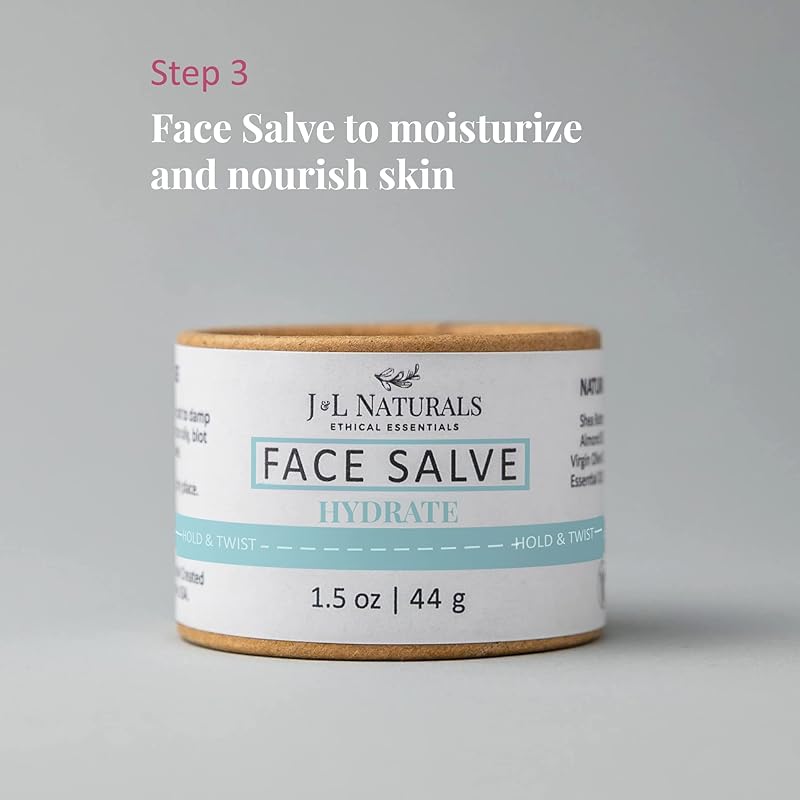 J&L Naturals Exceptional Skin Regimen Kit With Cleansing Bar, Face Salve, Konjac Sponge, Lip Balm | For Oily, Dry, Mature, and Combination Skin | Zero Waste (Hydrate (dry skin), Exceptional)