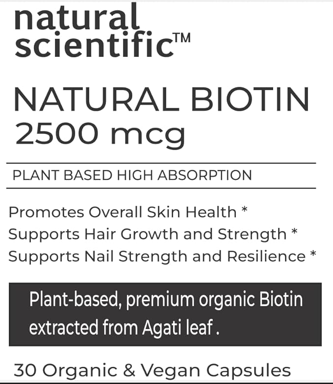 Organic Biotin Supplement 2500 mcg - Hair, Skin and Nails Vitamins for Women and Men - Vegan, Gluten-Free, Non-GMO - 30 Capsules, 1-Month Supply - Premium Dietary Supplement