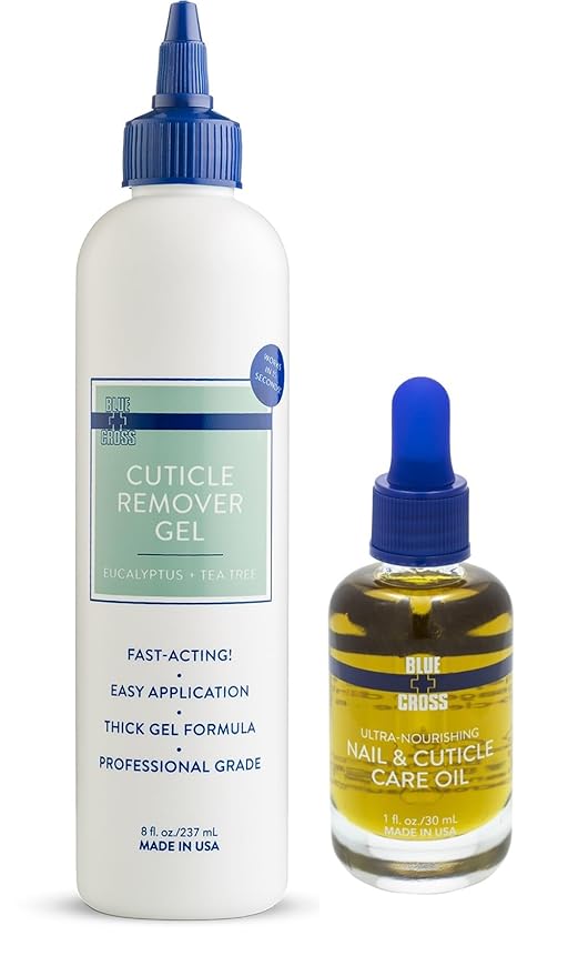 Blue Cross Professional Nail + Cuticle Care, All Natural Mineral Oil Free, Nourishing Nail & Cuticle Oil + Moisturizing Hydrating Cuticle Remover Gel Softener, 2 Pack Bundle