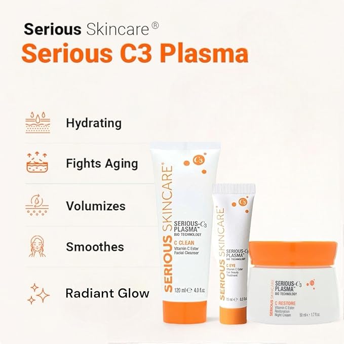 Serious Skincare Vitamin C & Collagen Skin Care Set - Reduce Wrinkles, Brightening - C-Restore Night Cream Moisturizer for Face, Eye Treatment Gel & C Clean Face Cleanser - Deep Hydration C3