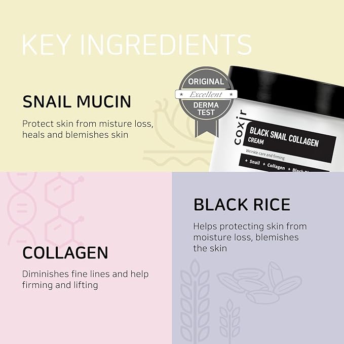 coxir BLACK SNAIL COLLAGEN EYE CREAM 1.01 fl.oz + CREAM 1.01 fl.oz | Black Foods, Snail Mucin, Collagen | Firming, Lifting, Moisturizing, Korean Skin Care