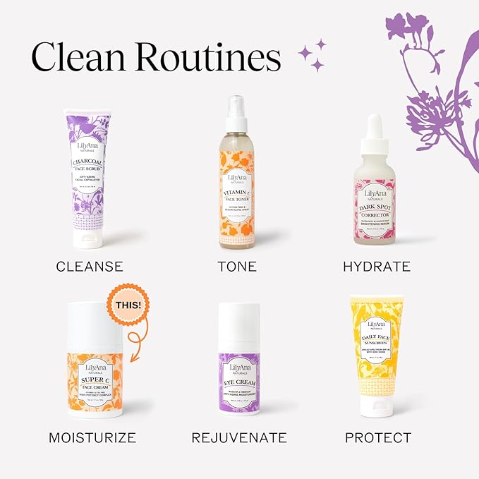 LilyAna Naturals Face and Neck Moisturizer for Women and Men - Moisturizer Face and Neck Cream for Dry Skin and Dark Spot Brightening (Super C, 1.7oz)