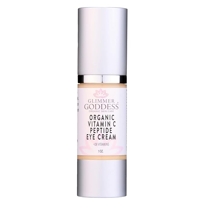 Glimmer Goddess Organic Peptide Eye Serum with Vitamin C – Hydrating & Revitalizing, 1 oz