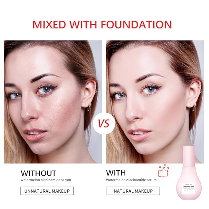 Watermelon Niacinamide Moisturize Serum, Highlighting Serum, Hydrating with Hyaluronic Acid, Glycerin and Vitamin E, Lightweight Facial Serum & Priming Liquid Highlighter