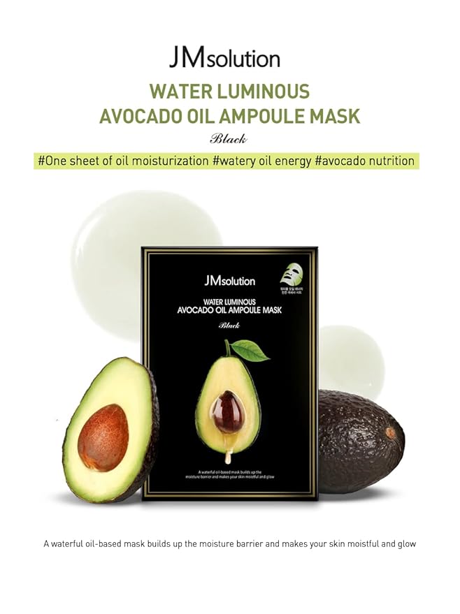 JM Solution Marine Luminous Pearl Deep Moisture 3 Step Skin Care Face Mask - Korean Skincare Facial Mask - boosting Brightening Moisturizing-10 Sheets for Dry Skin (Avocado)
