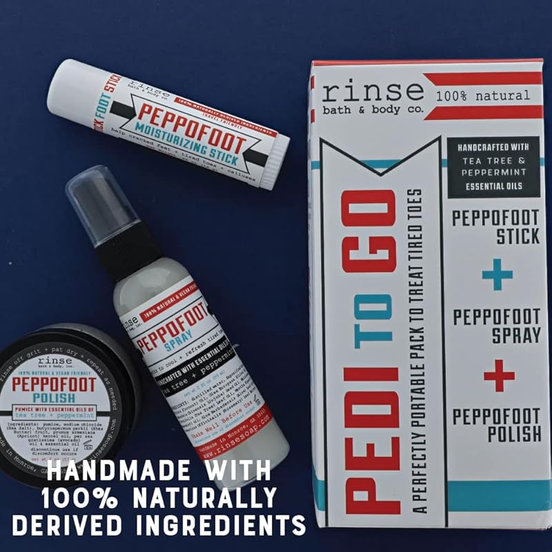 Rinse Bath & Body Peppofoot Home Pedicure Foot Spa Kit - Handmade, Natural Foot Spa Kit | Foot Scrub, Moisturizing Stick and Refreshing Spray | Gluten Free | Non-GMO | Travel Friendly