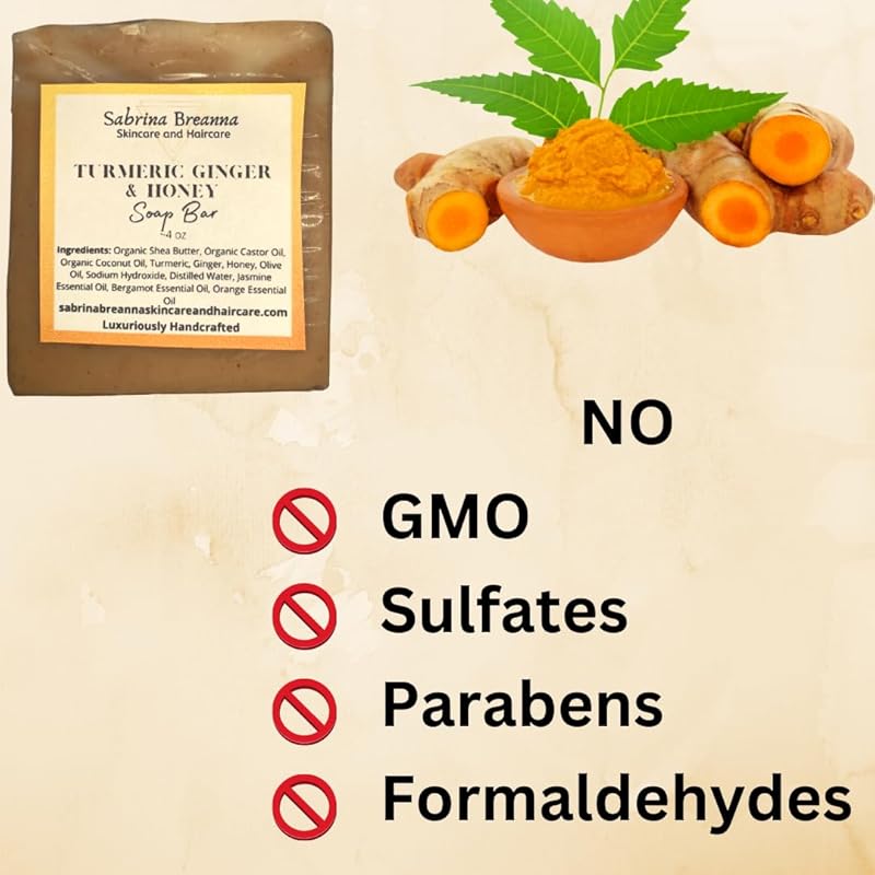 Turmeric Ginger and Honey Soap Bar Natural and Handmade Multi Bar Bundle | Gentle Cleanser for Face and Body | Help Fade Dark Marks (Turmeric 3 Bars)