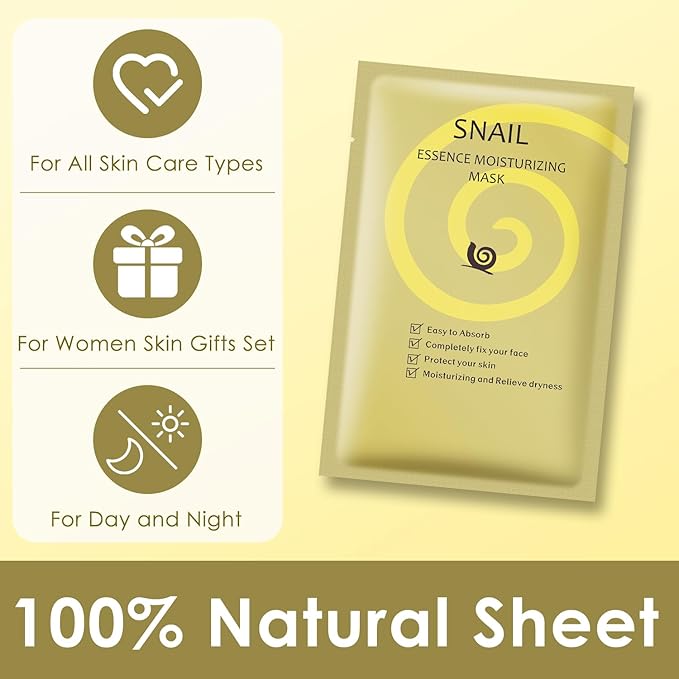 Face Masks Skincare, Snail Mucin Sheet Mask 10 Pack With Snail Mucin Serum, Hydrating Face Mask For Dry, Sensitive Skin, Self Care, Sheet Masks, Facial Masks For Women Skin Care, Bridesmaid Gifts