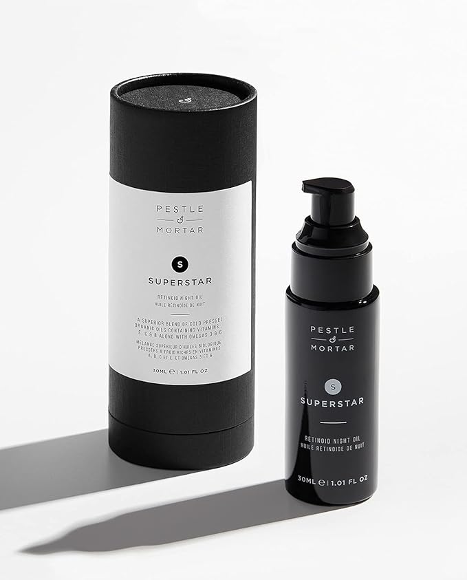 Pestle & Mortar Superstar 2% Retinoid Night Oil, Overnight Face Serum, Anti Aging, Reduces Wrinkles & Fine Lines with Vitamin E, Vitamin C and organic oil 1 Fl Oz