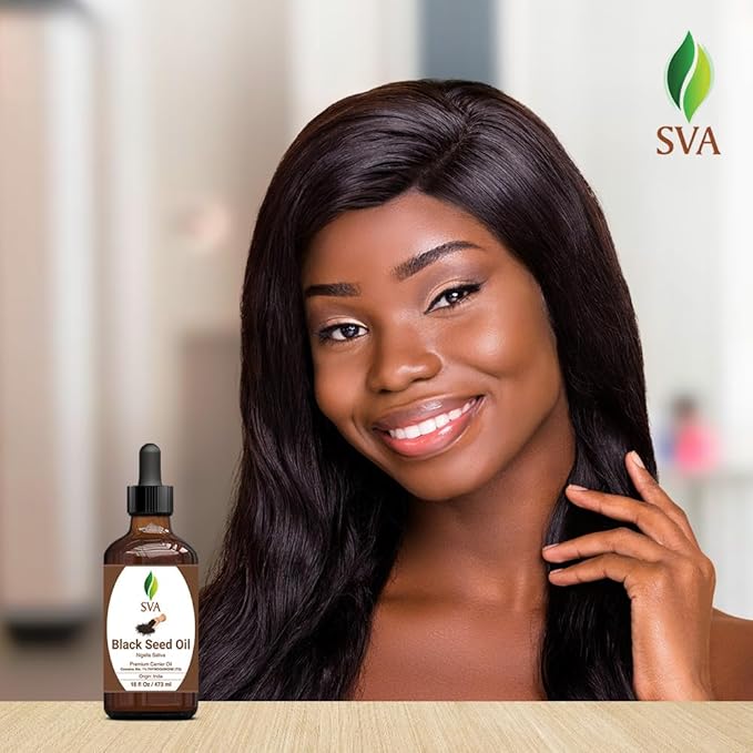 SVA Black Seed Oil - 4 Fl Oz – 100% Natural Cold Pressed Black Seed Oil - for Face, Skin Care, Hair Care, Scalp Massage & Body Massage – Carrier Oil with Dropper