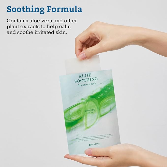 LEADERS Aloe Soothing Skin Renewal Mask – Calms Irritated Skin, Reduces Redness & Provides Deep Hydration – Gentle Formula for Sensitive Skin – Hydrating Face Mask with Aloe Vera – 10 Sheets