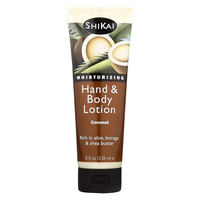 ShiKai Hand & Body Lotion (Coconut, 8oz) | Daily Moisturizing Skincare for Dry and Cracked Hands | With Aloe Vera & Vitamin E