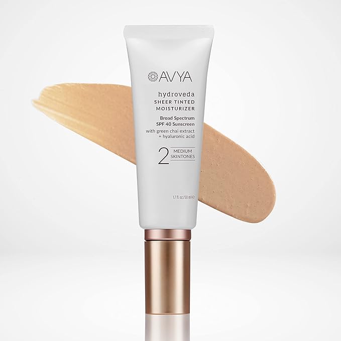 AVYA SPF 40 Sheer Tinted Moisturizer with Hyaluronic Acid & Green Chai – Advanced Ayurvedic Skincare Treatment for Balanced and Brighter Skin/Medium Skintones Shade #2 (1.7oz/50ml)