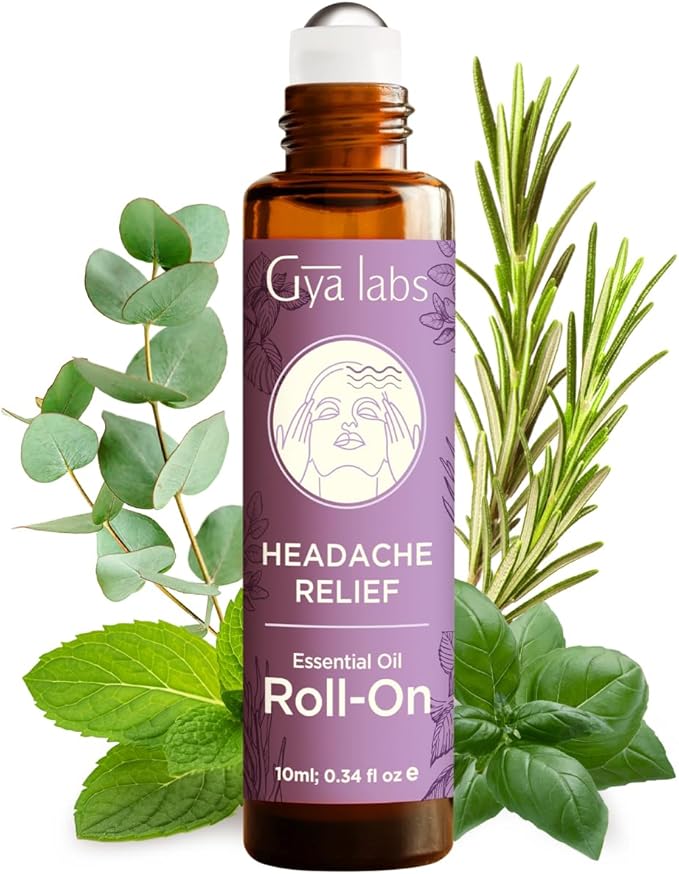 Gya Labs Headache Relief Essential Oil Roll on - 100% Pure Natural Oil Roller for Head Tension Comfort, Relaxation Gift for Women, Spearmint, Eucalyptus Blend Aromatherapy, Travel Size (0.34 Fl Oz)