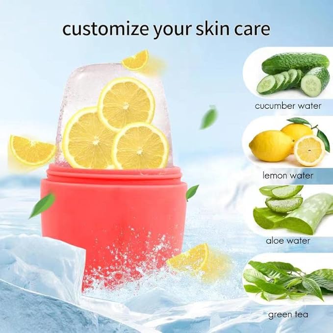 2Pack Silicone Ice Roller for Face Puffiness and Brightening Skin Glow, Reusable Facial Ice Mold with Freezer.