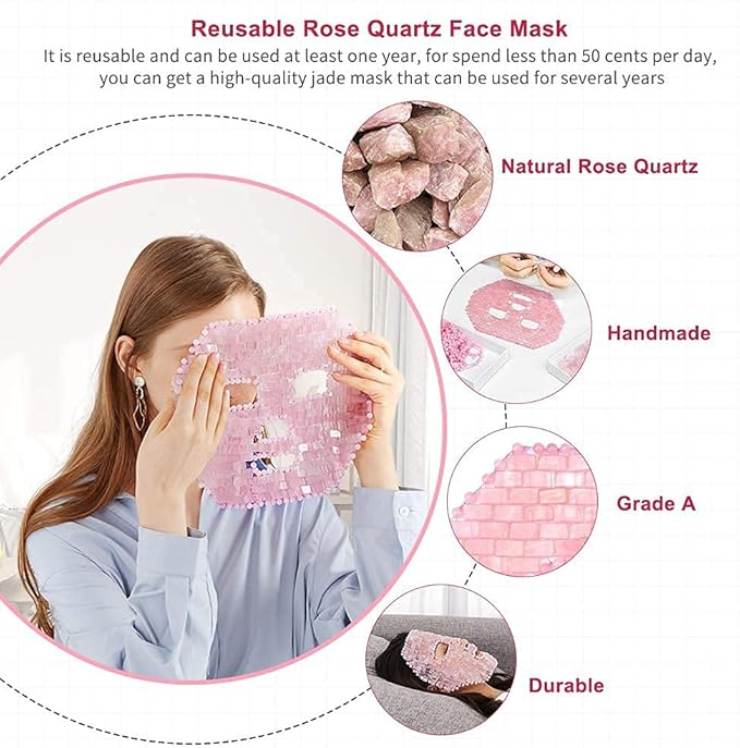 ideayard Rose Quartz Mask|100% All Natural Jade Face Mask|Diminish Puffiness|Soothe Eye Fatigue|Dark Circles Face Caring