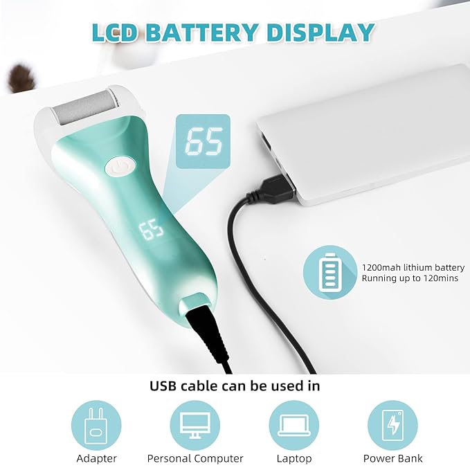 Callus Remover for Feet, Nicebirdie Electric Foot File Callus Removers Rechargeable Waterproof Pedicure Tools Foot Scrubber Shaver Feet Care Tool for Cracked Heels Dead Skin (Green)