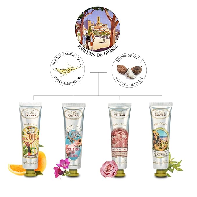 Mom Gift Hand Cream Set - 4 Piece Gift Set Un Air d'Antan Hand Lotion Set for Women - Working Hands Hand Cream Set Shea Butter, Sweet Almond Oil Include Scents of Verbena, Floral, Rose, Cherry Blossom