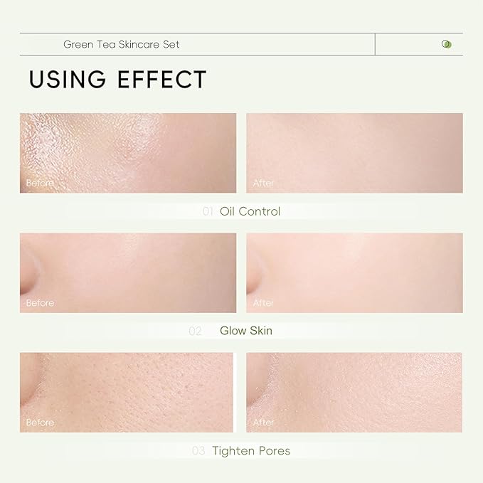 Green Tea Skincare Set for Women, Facial Kit for Women/Teenage Girls, Facial Skin Care Sets & Kits with Cleanser, Toner, Serum, Eye Cream, Cream, Skincare Gift Set Glow Skin, Balance Oil, Shrink Pore