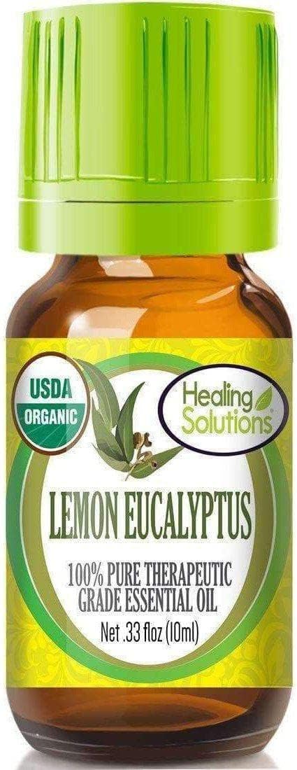 Healing Solutions Organic Lemon Eucalyptus Essential Oil, 0.33 oz (10ml), Undiluted & Pure, for Hair, Diffuser, Skin, & Aromatherapy
