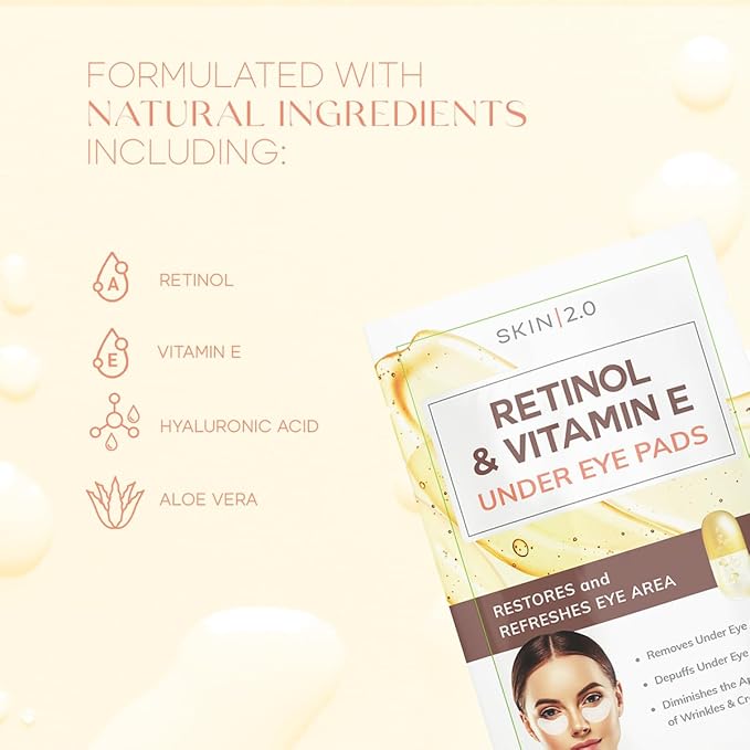 Retinol & Vitamin E Under Eye Patches - Dermatologist Tested - Anti-Aging - Depuffing, Reduce Fine Lines & Wrinkles, Dark Circles - Natural Ingredients - Korean Skin Care - All Skin Types - 15 Pairs