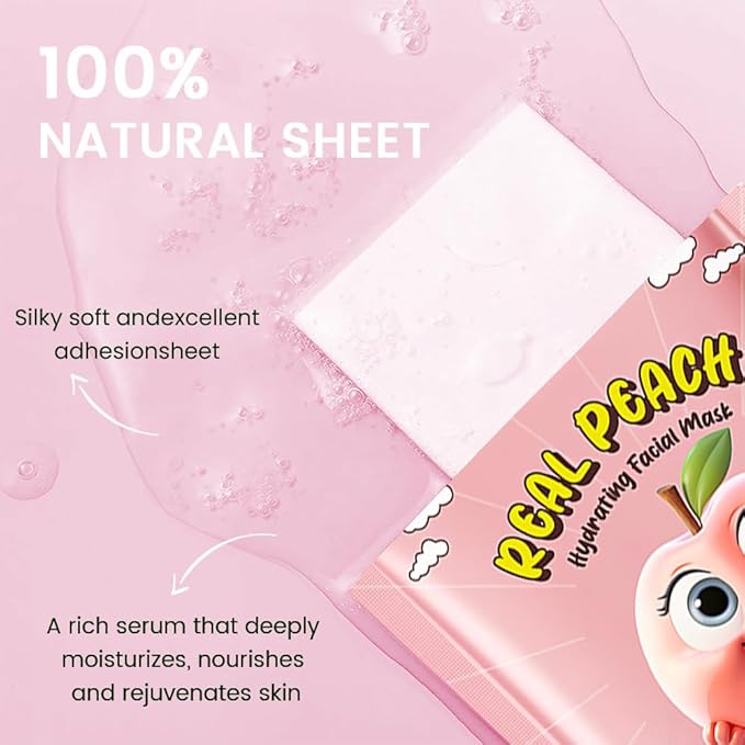 8 Pack Peach Fruit Face Masks for Kids,Hydrating Spa Face Mask For Sensitive Skin,Moisturize,Soothing,Nourish for All Skin Types,Natural Spa Face Mask for Women Men Girls