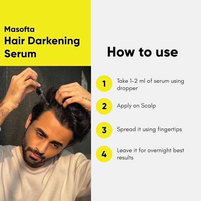 Masofta Hair Darkening Serum with Arcolys, Melano Gray, Biotin & Bhringraj for Promoting Darker, Shinier Hair and Beard, Suitable for Both Men & Women, 1.01 fl.oz./30 ml