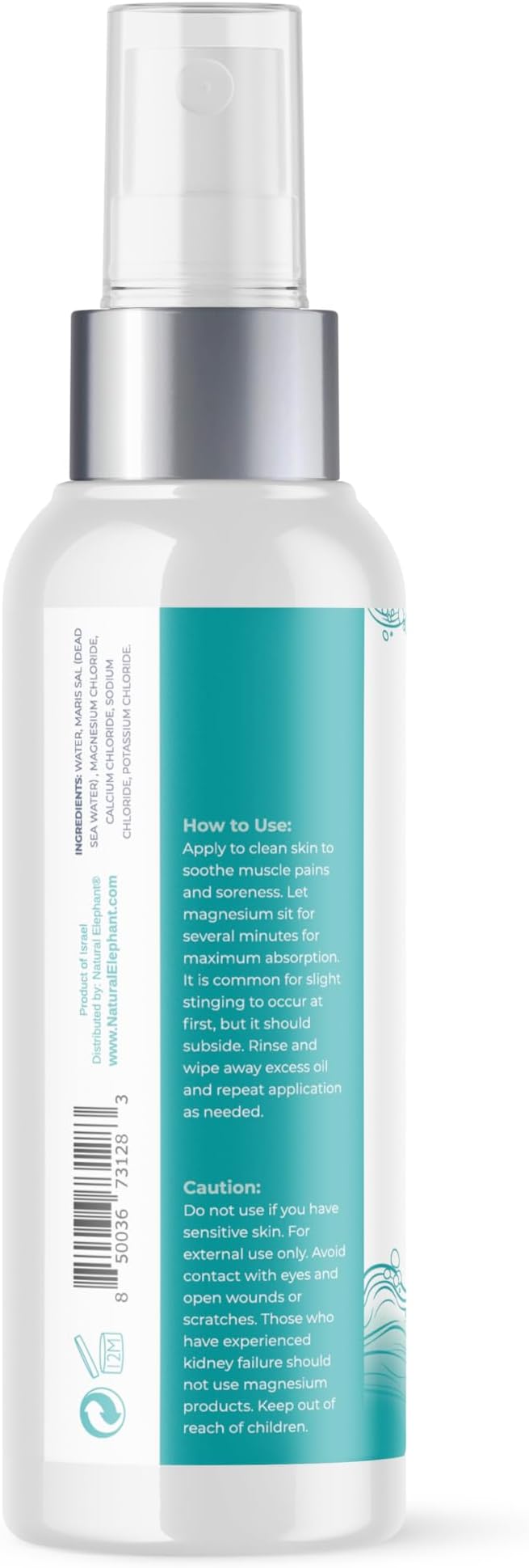 Natural Elephant Dead Sea Magnesium Oil Spray for Topical Use | 100% Pure | 4 fl oz (120ml)| Promotes Relaxation and Well-Being