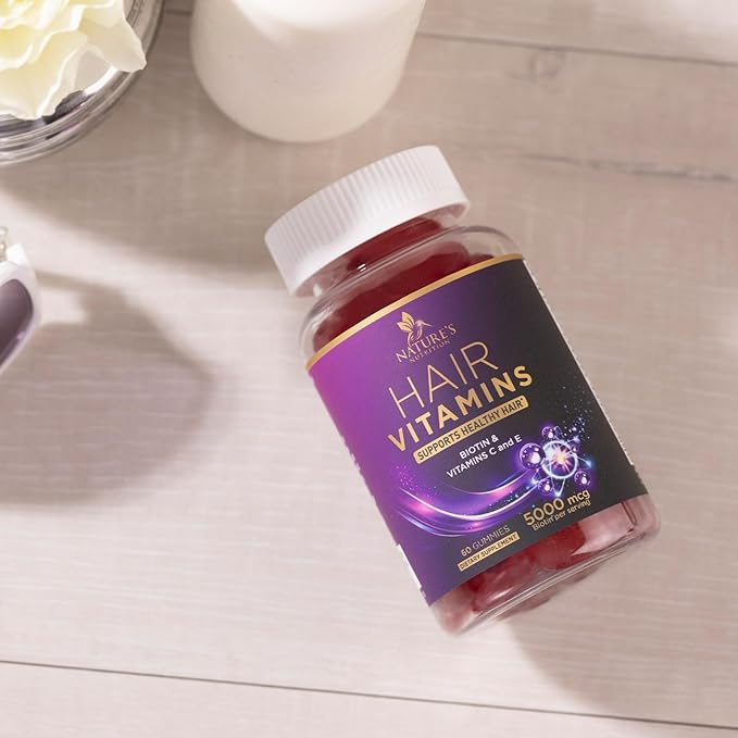 Hair Growth Vitamins Gummy with Biotin 5000mcg - Hair, Skin & Nails Vitamin Supplement for Women & Men, Supports Thicker Hair, Radiant Skin & Stronger Nails with Vitamin E, C & Zinc - 60 Gummies