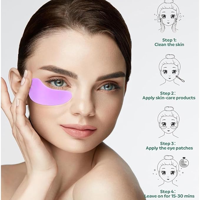 3 Pairs Silicone Reusable Eye Patches Eye Wrinkle Patches Under Eye Patches Mask for Plump Fine Lines & Wrinkles (Pink+White+Purple)