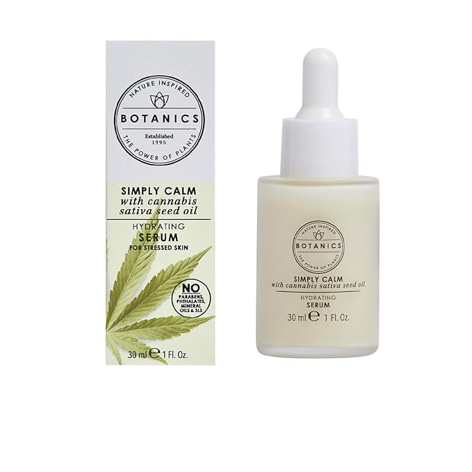 Botanics Simply Calm Hydrating Serum with Cannabis Sativa Seed Oil for Stressed Skin, 1 Oz