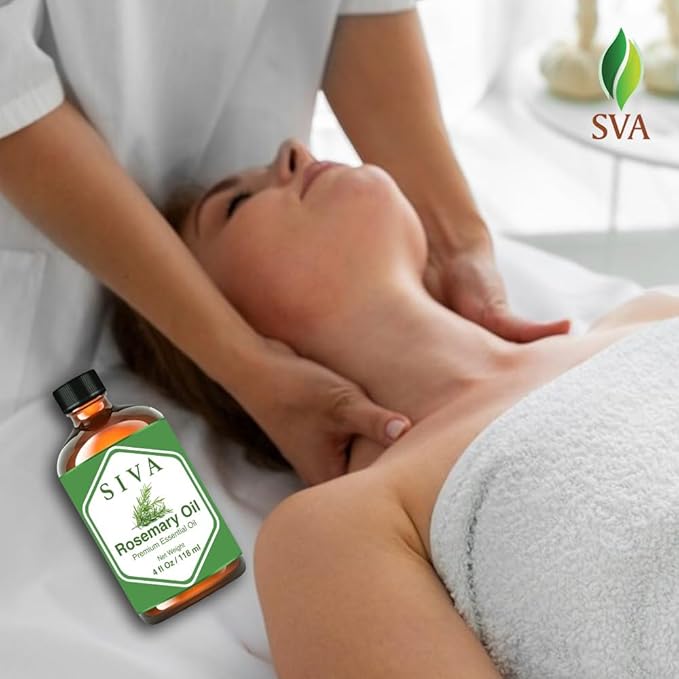 Siva Rosemary Essential Oil - 4 Fl Oz – Natural Rosemary Oil - for Diffuser, Face, Skin Care, Aromatherapy, Hair Care, Scalp and Body Massage - with Dropper