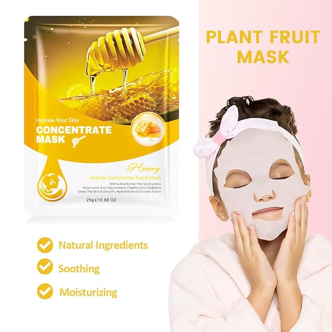 8 Pack Honey Face Sheet Mask Skincare,Hydrating Face Mask For Sensitive Skin,Moisturize,Soothing,Nourish for All Skin Types,Natural Spa Party Facial Mask Skincare Set for Women Men Girls