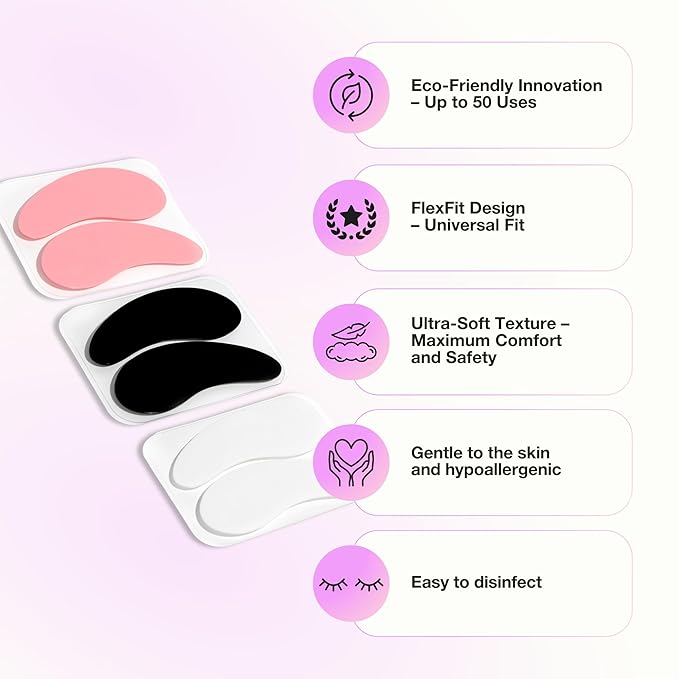 Curacoro Reusable Eye Pads, Silicone Under Eye Patches Lash Lift Cover Eyelash Extension | Soft Pads for Sensitive Skin during Eyelash Perm Lamination & Lash Extensions Remover (Pink, Style 3)