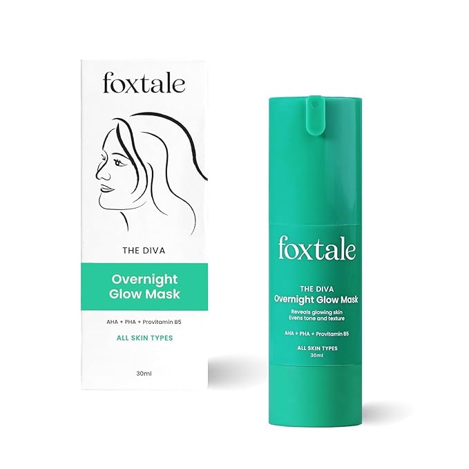 Foxtale The Diva Overnight Glow Mask, 4% Glycolic Acid, 3% Lactic Acid, 30 Second Salon like Brightening Facial for Clear, Smooth & Soft Skin, Men & Women - 1.05Oz
