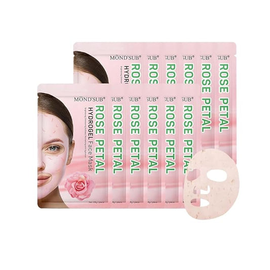 Hydrogel Collagen Sheet Mask with Rose Petal, Instant Brightening Hydrating Face Mask Sheet Mask for Firming, Elasticity Improvement 12-Pack