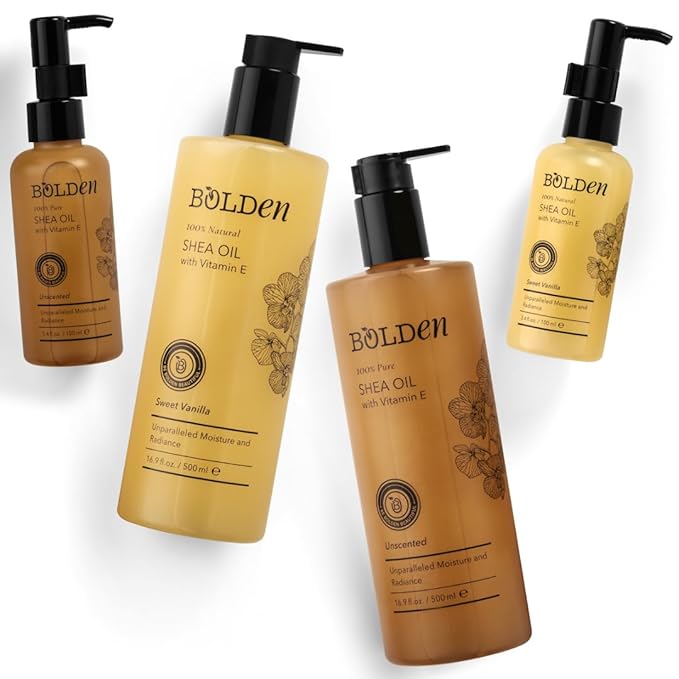 BOLDEN SHEA OIL with Vitamin E | 100% Natural | Unparalleled Moisture & Radiance for Skin & Hair | Sweet Vanilla Scented | 16.9 Fl Oz