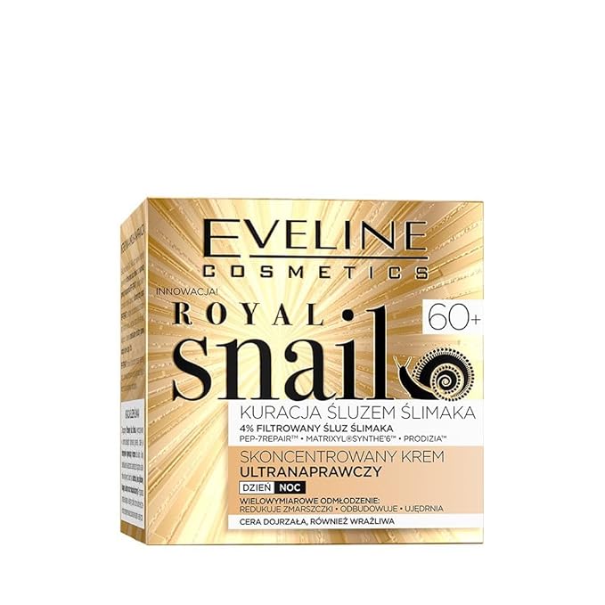 EVELINE COSMETICS Royal Snail Royal Snail Concentrated Ultra-Repair Cream 60+ with Snail Mucin & MatrixylยฎSyntheโ6โข - Anti-Wrinkle, Brightening & Firming Face Cream for Women, 50ml