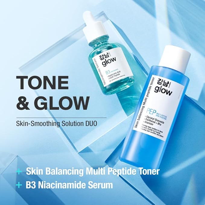 Skin-Smoothing Solution Duo - Multi-Peptide Toner 5.07fl oz & Niacinamide (Vitamin B3) Serum 1.01fl oz I Korean Skincare I Special Gifts for Women