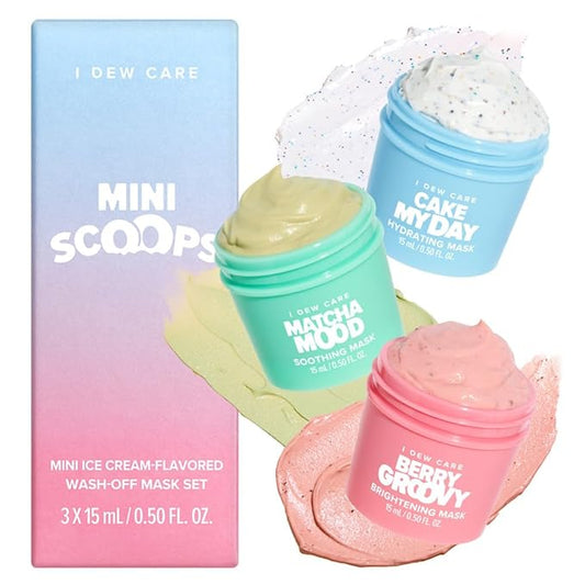I DEW CARE Wash Off Face Mask Gift Set - Mini Scoops | Hyaluronic Acid, Korean Self Skincare, Facial Treatment, Vegan, Cruelty-Free, Paraben-Free, Exfoliating, Soothing