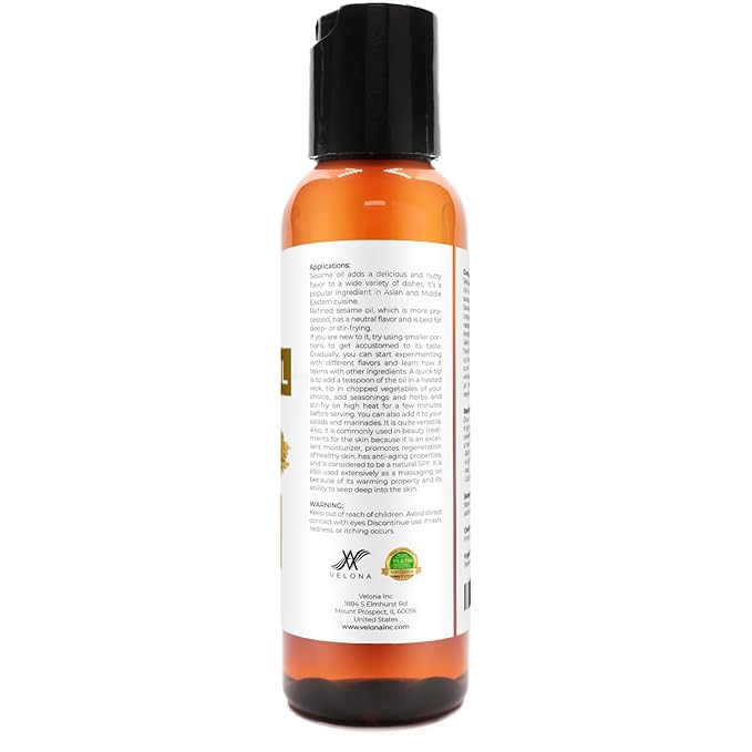 velona Sesame Seed Oil 2 fl oz | 100% Pure and Natural Carrier Oil | Refined, Expeller Pressed | Cooking, Skin, Hair, Body & Face Moisturizing | Use Today - Enjoy Results