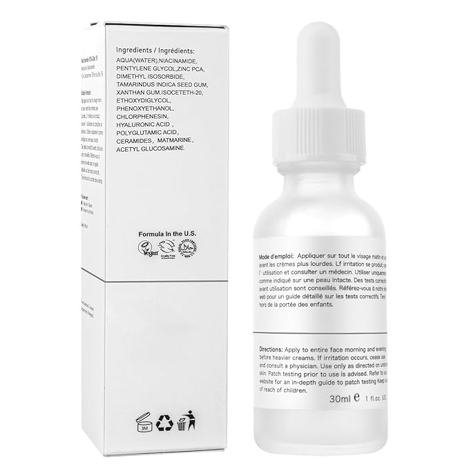 Niacinamide 10% + Zinc 1% Pore Minimizer Serum for Face, B3 Niacinamide and Hyaluronic Acid Face Serum for Women Anti Aging, Acne Control,Oil Balancing & Skin Barrier Repair,30ml