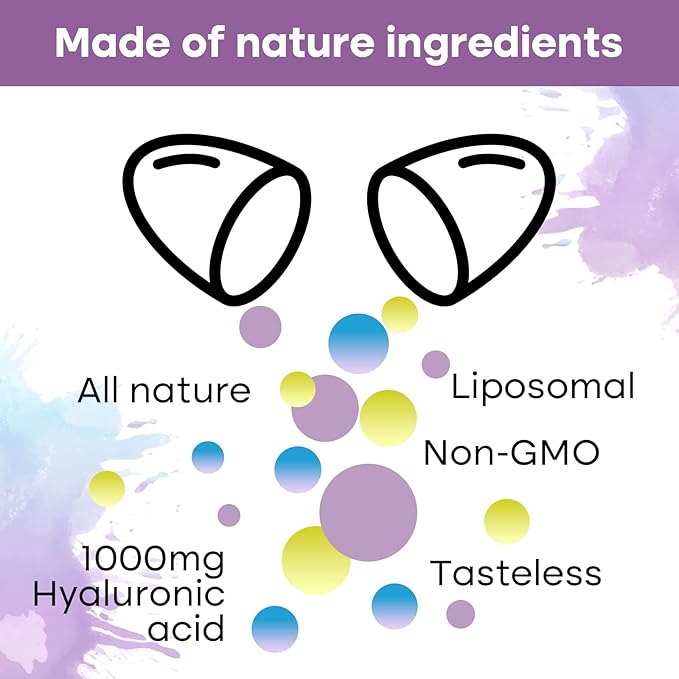 Liposomal Hyaluronic Acid 1000mg, High BioavailabilityHyaluronic Acid Capsules, Dietary Supplement Support Skin and Joint Lubrication, 180 Capsules (Pack of 3)