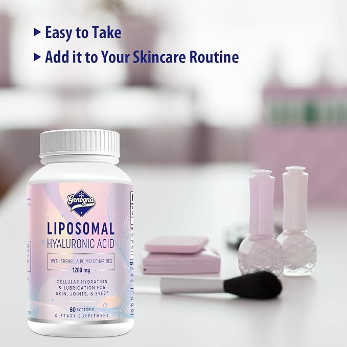 Liposomal Hyaluronic Acid Supplements 1000mg-High Bioavailable Dietary Hyaluronic Acid Capsules with Tremella Polysaccharides,Double Strength Skin Hydration,Joint Lubrication,1Pack