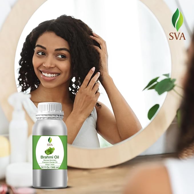 SVA Brahmi Oil - 32 Fl Oz – 100% Natural Cold Pressed Brahmi Oil - for Face, Skin Care, Hair Care, Scalp Massage & Body Massage – Carrier Oil