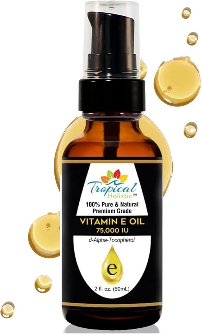 Vitamin E Oil, 100% Pure Max Strength 75,000 IU Vitamin E, Antioxidant Rich Skincare Oil for Face, Hair, Body & Nails, 2 oz