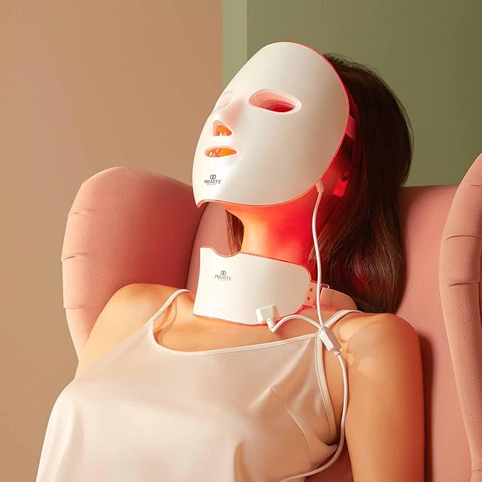 LightAura Plus LED Light Therapy Mask by Project E Beauty | LED Face & Neck Mask | Skin Rejuvenation | 7 Colors | Anti Aging | Reduce Wrinkles | Anti-inflammation | Brightening Skincare Mask