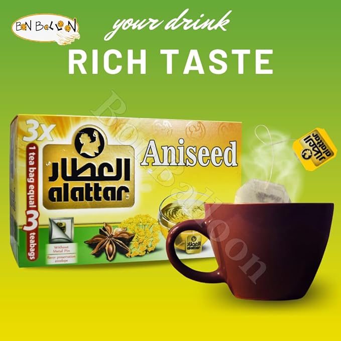 AlAttar Drink Herbal Anise Tea (20 Bags) Anis Aniseed Herbals Herb Herbs No Artificial Coloring No Additives Non Gmo Kosher Halal العطار ينسون