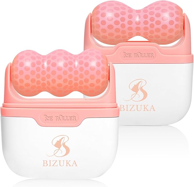 Ice Roller for Face and Eyes Facial Skin Care Tool 2-in-1 Ice Roller for Face & Eyes - Reduces Puffiness, Relieves Migraines, with Travel Case - Ideal Gift for Women (Pink)