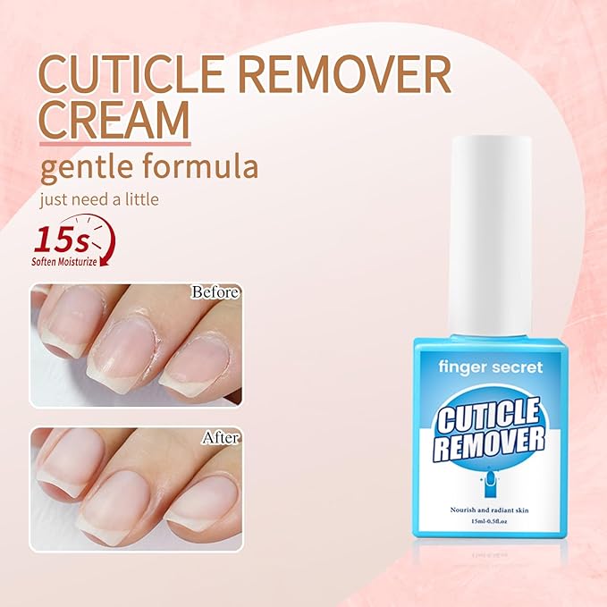 Cuticle Remover Liquid, Professional Nail Care Solution Nail Polish Gel Remover & Cuticle Remover Cream Dead Skin Clipper Nail File Cuticle Pusher